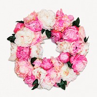 Pink peony wreath collage element, isolated  image