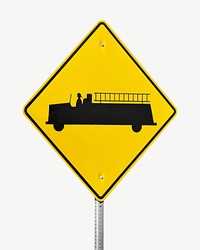 Fire truck ahead road sign collage element psd