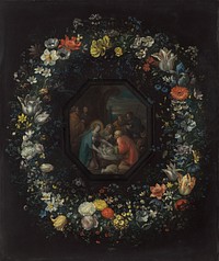 Garland of Flowers with Adoration of the Shepherds (ca. 1625&ndash;1630) by Frans Francken the Younger & Master HDB.  