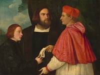 Girolamo and Cardinal Marco Corner Investing Marco, Abbot of Carrara, with His Benefice (ca. 1520–1525) by Anonymous Artist & Titian.  