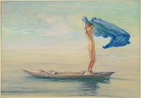 Girl in Bow of Canoe Spreading Out Her Loin-Cloth for a Sail, Samoa (1895–1896) by John La Farge.  