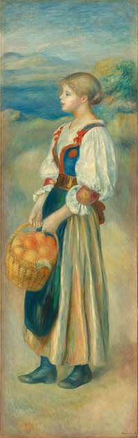 Pierre-Auguste Renoir's Girl with a Basket of Oranges (c. 1889) painting in high resolution 