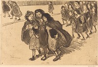 Girls Coming from School(Gamines sortant de l'ecole) (1911) print in high resolution by Théophile Alexandre Steinlen.  