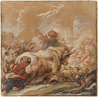 Herdsmen Driving Cattle across a Stream (ca. 1760) by  Jean&ndash;Baptiste Deshays.  