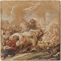 Herdsmen Driving Cattle across a Stream (ca. 1760) by  Jean–Baptiste Deshays.  