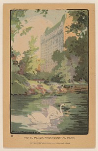 Hotel Plaza from Central Park (1914) from Art–Lovers New York postcard in high resolution by Rachael Robinson Elmer.  