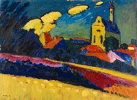 Study of Murnau - Landscape with Church (1909) painting in high resolution by Wassily Kandinsky. 