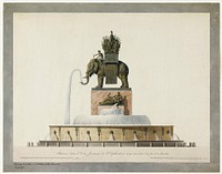 Jean-Antoine Alavoine (1776-1834). "Elevation latérale de la fontaine de l'Eléphant à ériger au milieu de la place de la Bastille." Paris. Aquarelle. Paris, musée Carnavalet.