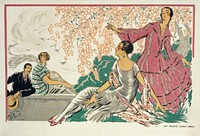 Frédéric Bonnet. Imprimerie Maurice Dupuy & Cie. Elégantes sous un feuillage. Affiche. Lithographie couleur, entre 1920 et 1925. Paris, musée Carnavalet. 