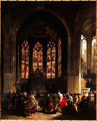 Prosper Lafaye's The Chapel of the Virgin at the Eglise Saint Gervais Paris (1860) famous painting. 