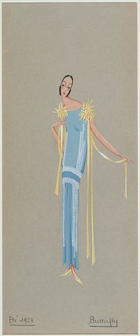 Projet de robe, été 1924, Butterfly. Anonyme, gouache et encre. Paris, musée Carnavalet. 