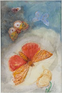 Odilon Redon (1840-1916). "Papillons et fleur (Quatre papillons et une fleur)". Aquarelle sur papier, 1910-1914. Musée des Beaux-Arts de la Ville de Paris, Petit Palais.