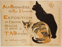 A LA BODINIERE/ 18 RUE S [sic] LAZARE/ EXPOSITION/ de l'œuvre/ dessiné/ et peint de / T.A. Steinlen/ Du 10 AVRIL AU 15 MAI/ 1894/ DEPOT ET VENTE DE CETTE AFFICHE CHEZ KLEIMANN 8 RUE de la VICTOIRE (1894) print in high resolution by Théophile Alexandre Steinlen.  