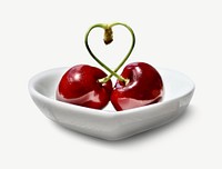 Heart cherries collage element, isolated image psd