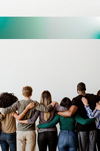 Diverse friendship background, people hugging from behind photo