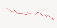 Downward graph arrow element, red design vector