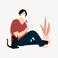 Woman playing with cats element, cute design vector