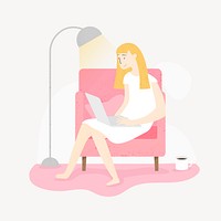 Woman working from home element, cute design vector