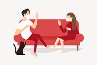 Social distancing element, couple sitting on sofa vector