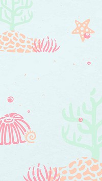 Ocean life doodle mobile wallpaper, aquatic design vector