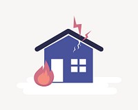 House on fire flat graphic, collage element vector