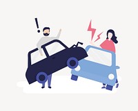 Car crash flat graphic, collage element vector