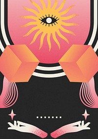 Mental health psychedelic background, spiritual sun illustration