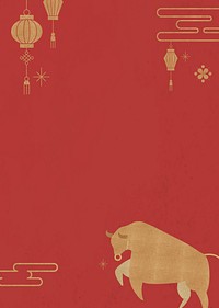 Aesthetic gold bull, red background, Chinese border design