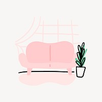 Cute living room clipart, collage element vector