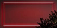 Red neon frame background, leafy design