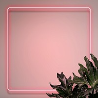 Pink neon frame background, leafy design