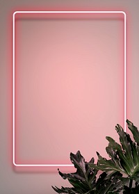 Pink neon frame background, leafy design