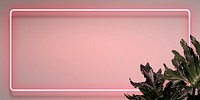 Pink neon frame background, leafy design