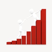 3D figures climbing up graph collage element psd