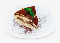 Tiramisu cake on plate collage element psd