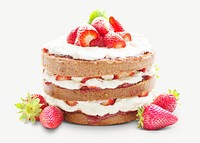 Strawberry layer cake collage element, isolated image psd