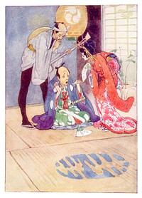 "Alas, my poor little bride that was to be!" - Frontispiece to The Story of the Mikado, Told by W.S. Gilbert, illustrated by w:Alice B. Woodward, London: Daniel O'Connor, 90 Great Russell Street, 1921.