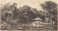 Pool with Deer (La Mare aux cerfs) (1845) print in high resolution by Charles-Fran&ccedil;ois Daubigny. 