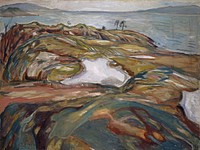 Edvard Munch's Coastal Landscape (1918) famous painting. 