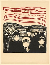 Edvard Munch's Anxiety (Angst) (1896) famous print. 