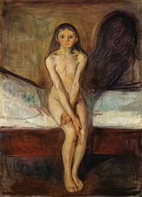 Edvard Munch's Puberty (1894-95) famous paintings. Original from Wikimedia Commons.