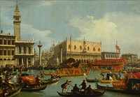 famous painting. Original from <a href="https://commons.wikimedia.org/wiki/File:Canaletto_-_Bucentaur%27s_return_to_the_pier_by_the_Palazzo_Ducale_-_Google_Art_Project.jpg">Wikimedia Commons</a>. 