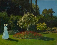 Claude Monet's  Lady in the garden (1867) famous painting. Original from Wikimedia Commons. 