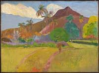 Paul Gauguin's Tahitian Landscape (1891) famous painting.  