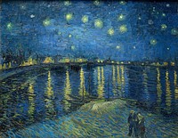 Vincent van Gogh's Starry Night Over the Rhône (1888) famous painting. Original from Wikimedia Commons. 