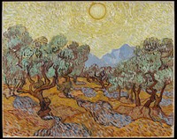 Vincent van Gogh's Olive Trees (1889) famous painting.  