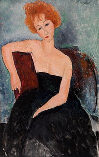 Amedeo Modigliani's Redheaded Girl in Evening Dress (Jeune fille rousse en robe de soir) (1918) famous painting. Original from Barnes Foundation. 