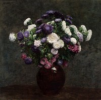Asters in a Vase (1875) painting in high resolution by Henri Fantin-Latour. 