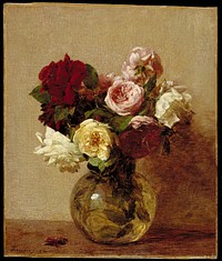 Roses (1884) painting in high resolution by Henri Fantin-Latour.  