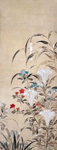 Japanese flowers (17th century) vintage painting by Tawaraya Sōsetsu. Original public domain image from the Minneapolis Institute of Art.   Digitally enhanced by rawpixel.